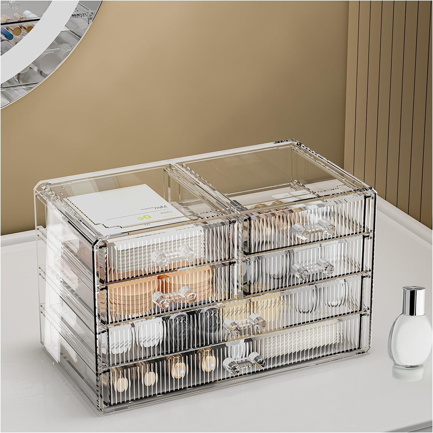 Clear Makeup Organizer with Acrylic Drawers - Ideal Makeup Organizer for Vanity or Dresser with Clear Storage Drawers,6 Drawers, Pattern F