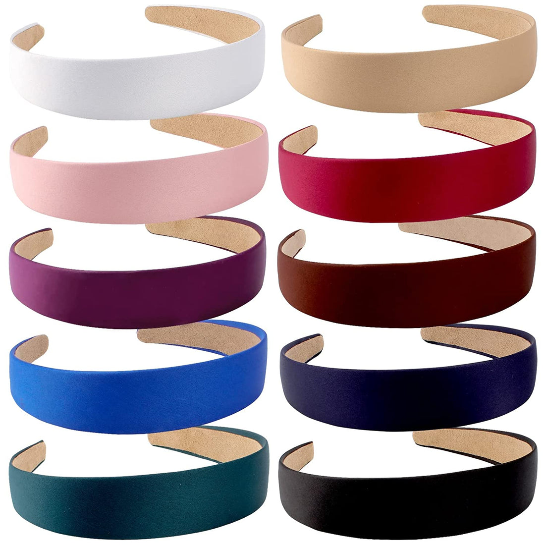 Wecoe 10 Pack Satin Headbands 1.3 Inch Wide Red White Black Pink Purple Headband Women Girls Non Slip Fashion Hair Bands Diy Holiday Costume Accessories Diademas Coreanas Para Mujer