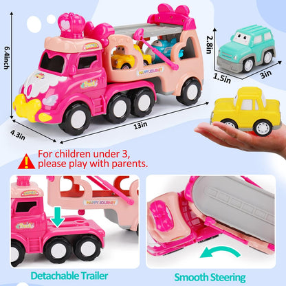 Toys for 1 2 3 Year Old Girl Gifts: 5-In-1 Carrier Truck Toddler Girl Toys Age 1-2 Pink Princess Car Toys for Toddlers Girls Age 1 2 3 Years Old Baby Girl Birthday Gifts