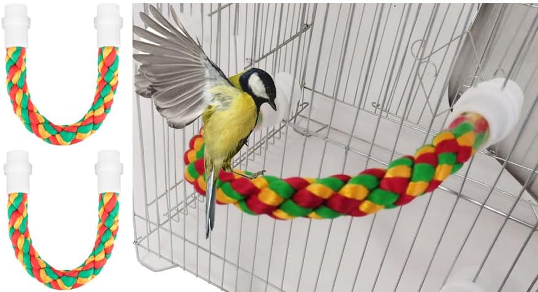 2Pcs 11.8’’Bird Rope Perches (Red Yellow and Green), Bendable Climbing Standing Chew Cage Toys Unique&amp;Simulate Natural Color Parrot Toys for Small to Regular Size Birds