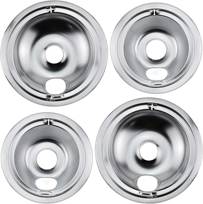 WB31T10010 WB31T10011 Chrome Range Drip Pans - Compatible for GE Hotpoint Ken-More Electric Range with Locking Slot - Includes 2 6-Inch and 2 8-Inch Drip Bowl Pans - 4 Pack (Chrome Plated Steel)