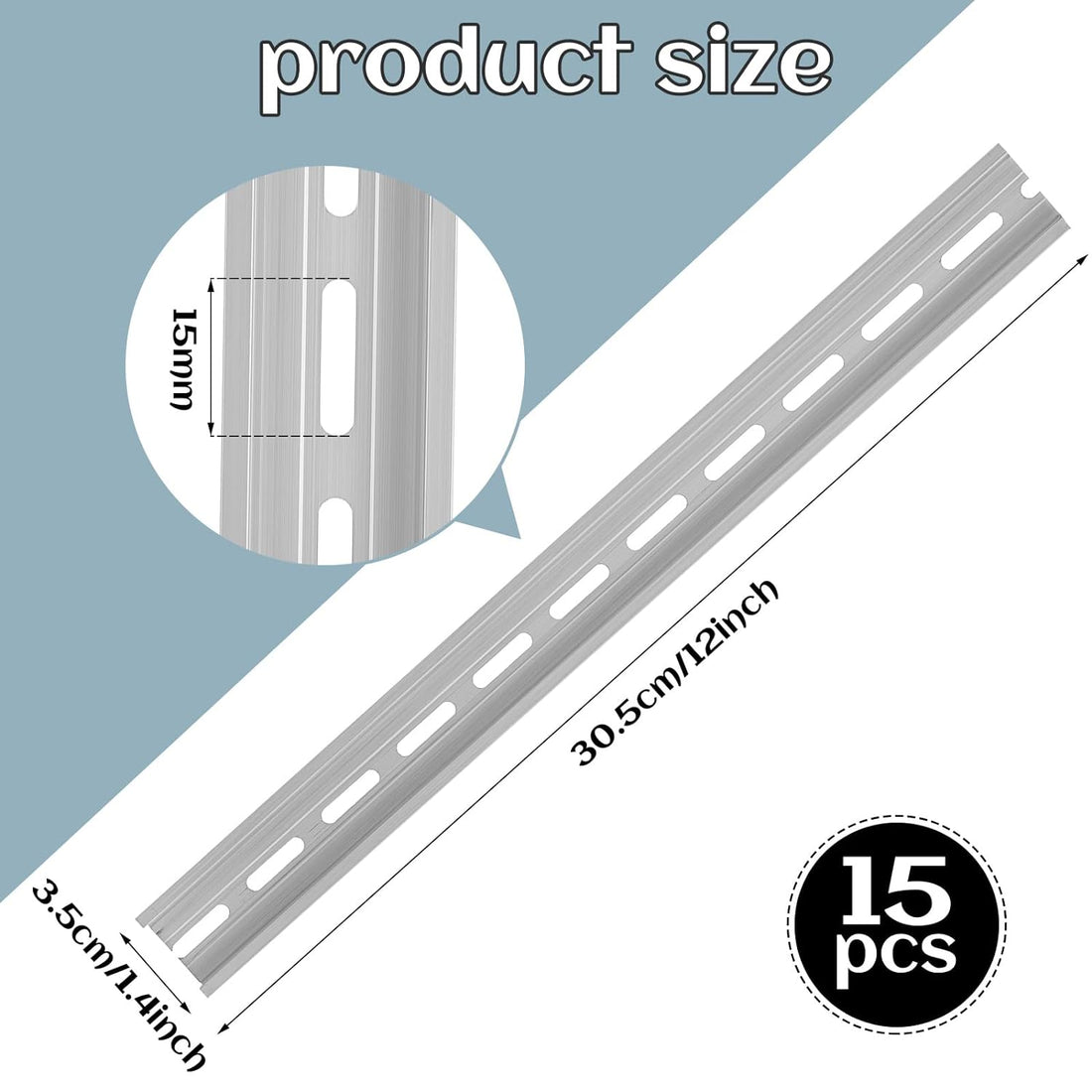 15 Pcs Din Rail Mounting Bracket Aluminum Rail Track Dresser Mirror Flat Metal Aluminum Rail 12 Inch Length, 35 Mm Width for Single Phase Mounting Switch Installing Fixed Solid State Relay