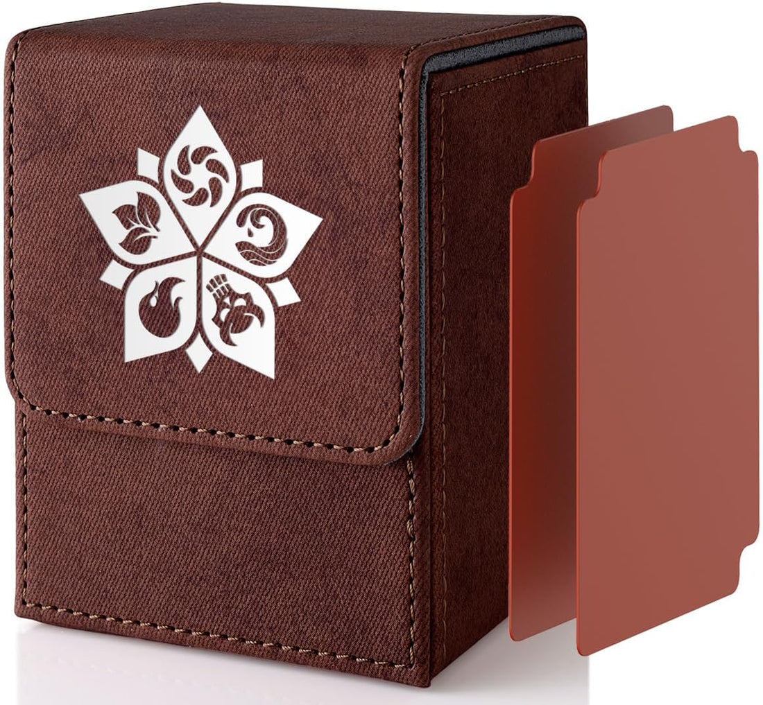 Deck Box for MTG, MTG Deck Box Fits 110 Single Sleeved Commander Cards, Trading Card Storage Case with 2 Dividers - Brown