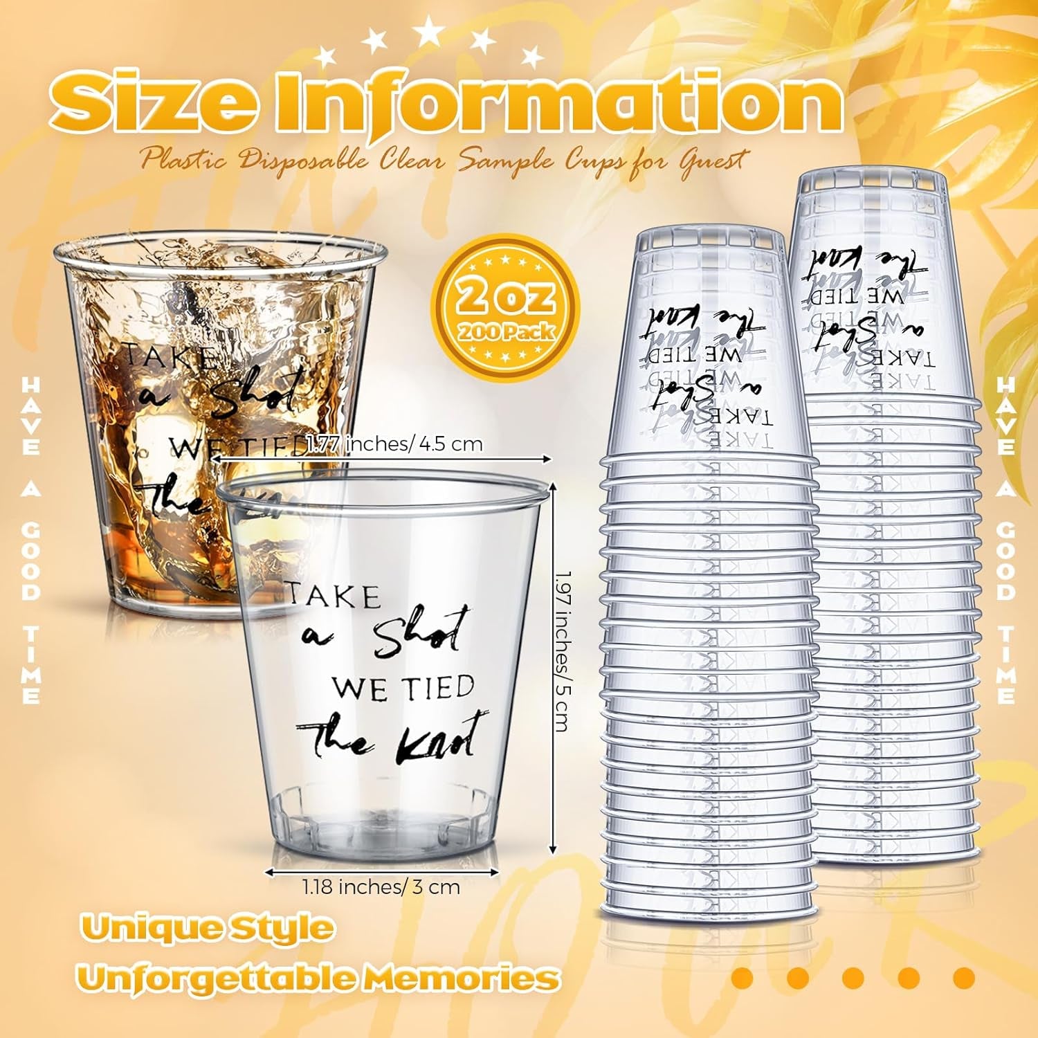 200 Pieces Take a Shot We Tied the Knot Plastic Shot Glasses Clear 2 Oz Shot Glasses Disposable Mini Wedding Favors Bulk Sample Cup Plastic Tumbler Wedding Favor for Whiskey Vodka Tasting