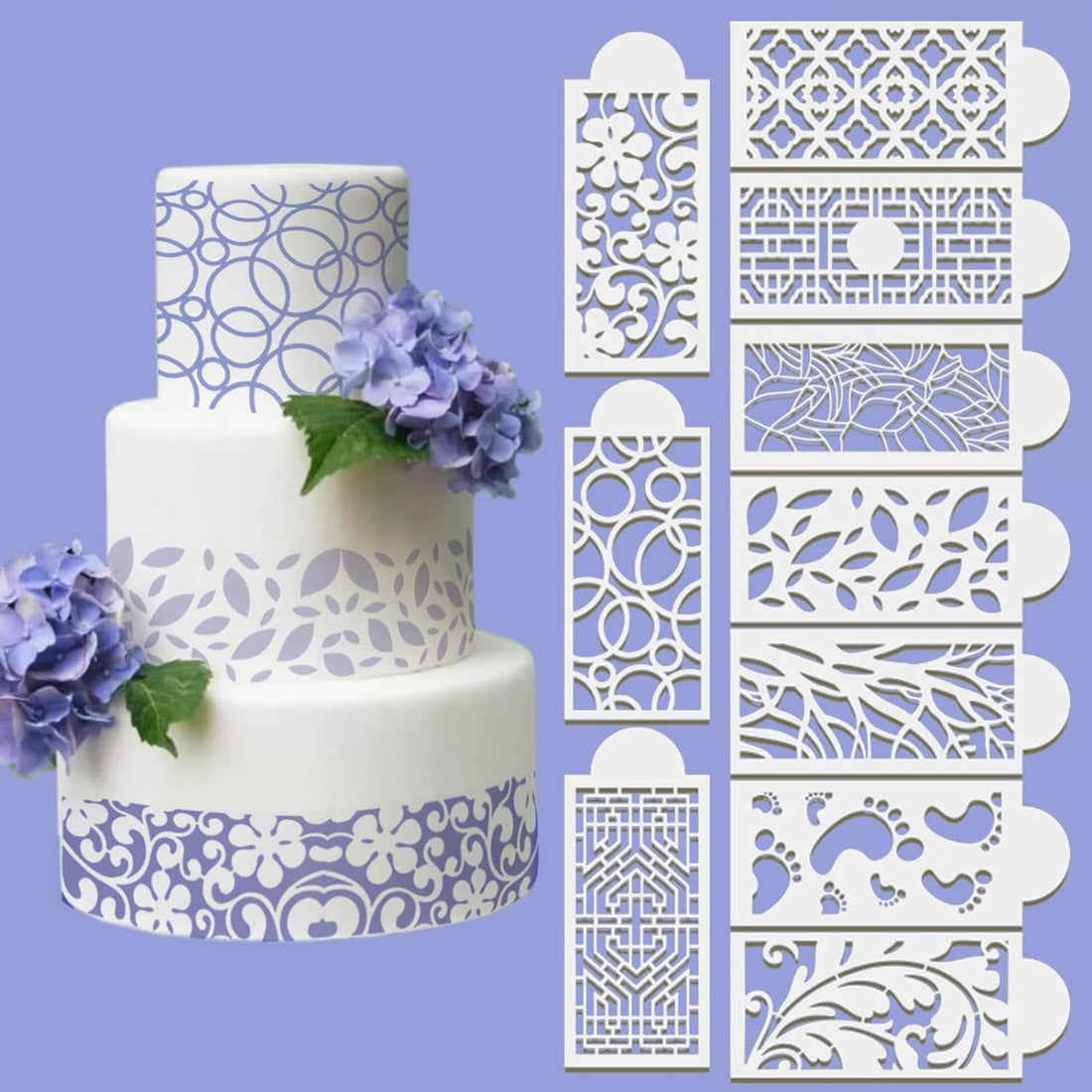 10 Pcs Cake Stencils Cake Decorating Supplies Decorating Buttercream Baking Supplies Geometry Plant Lace Flower Cake Stencils for Cake Decoration Lace Cake Stencil &amp; Icing Stencil