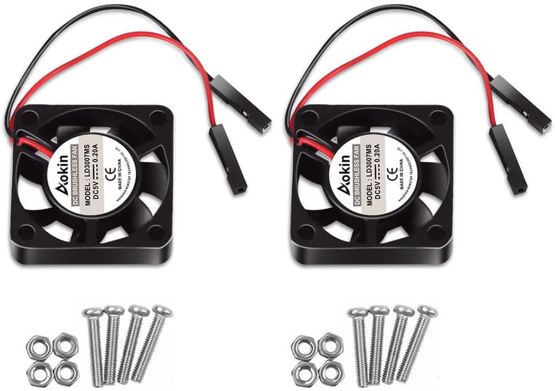 2Pcs 3007 Fan for Raspberry Pi 5 30X30X7Mm Cooler Fan Pi Brushless Cooling Fan 30MM 1.18In 3.3V 5V DC Quiet Fan for Raspberry Pi 4, Pi 3 B+, Pi 3 B, Pi 2, Pi B+, Pi Zero/Zero W,Robot Project