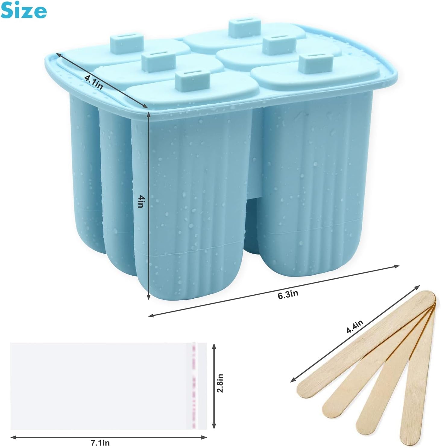 Bangp Popsicle Molds 6 Pieces,Silicone Ice Pop Molds BPA Free,Homemade Popsicle Maker,Reusable Easy Release Ice Pop Maker for Kids,With 50 Popsicle Sticks and 50 Popsicle Bags(Blue)