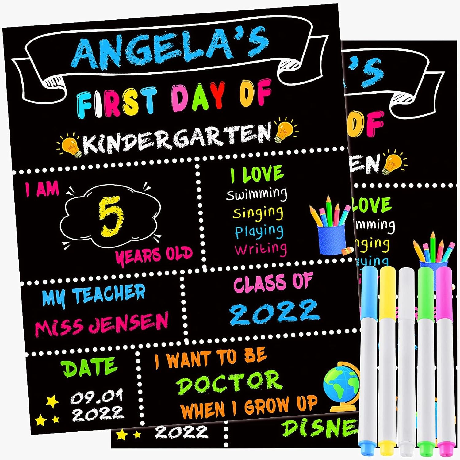 14 Pack First Day and Last Day of School Board Signs- Include 5 Markers - 12&quot; X 10&quot; Back to School Chalkboard Sign for Kids, Double Sided First 1St Day Photo Prop Sign for Preschool/Kindergarten