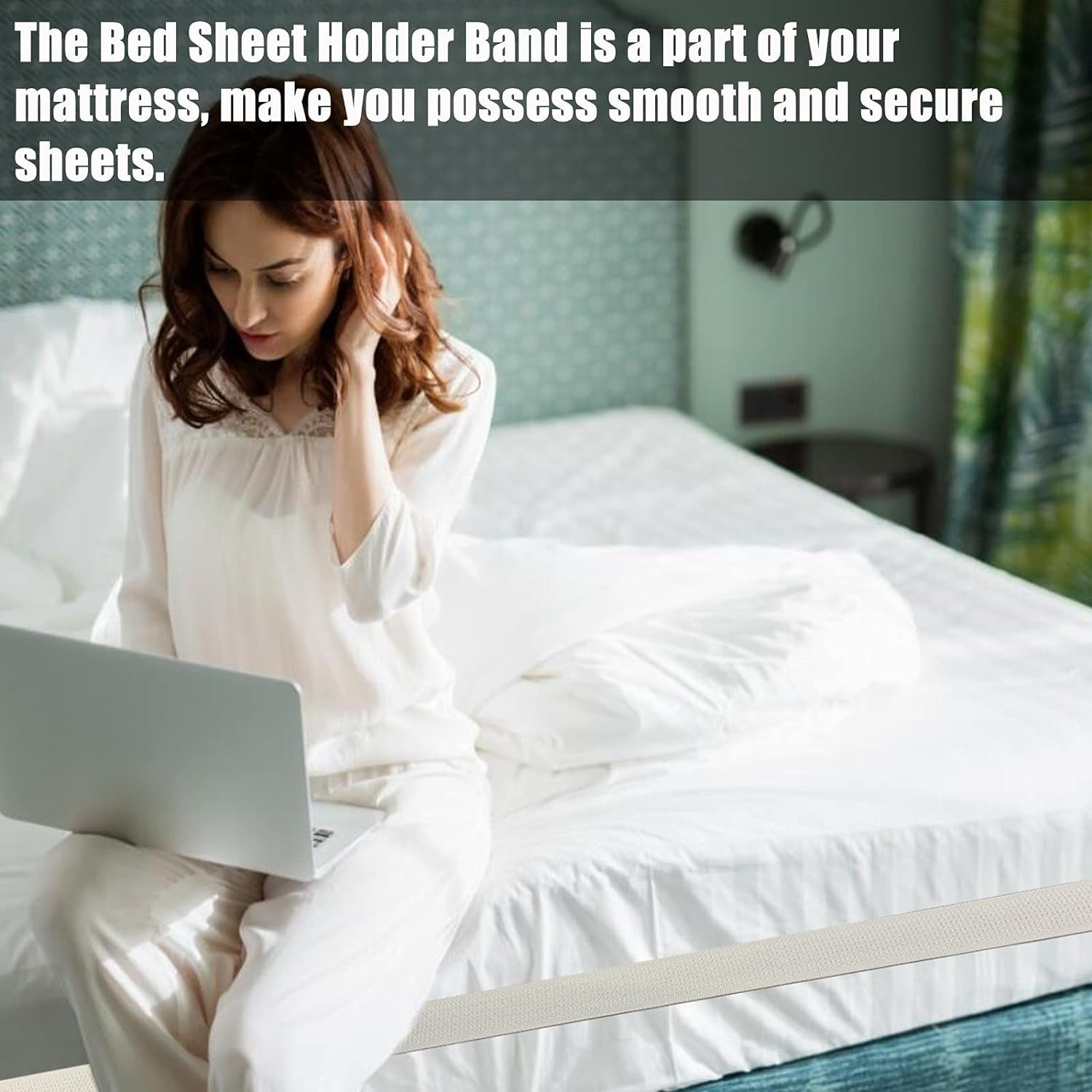 Upgrade Bed Sheet Holder Band, Adjustable Elastic Fitted Sheet Fasteners, Keep Sheets Tight and Fitted Bottom Sheet Cover Strap, Suitable for All Mattress Sizes White