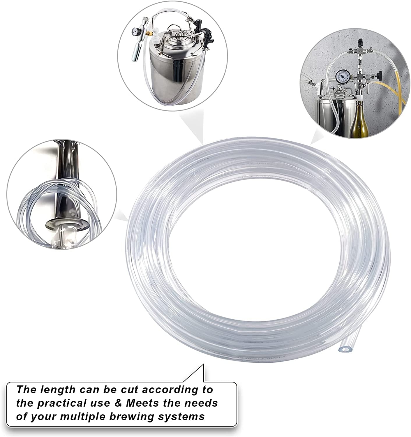 15 Feet - Mrbrew Homebrew Beer Line Tubing, 3/16&quot; ID 7/16&quot; OD Clear Vinyl Tubing Draft Beer Dispensing Food Grade Hose for Kegerator, Beer Tower, D Coupler, Wine Beer Making Beer Hose with Hose Clamps