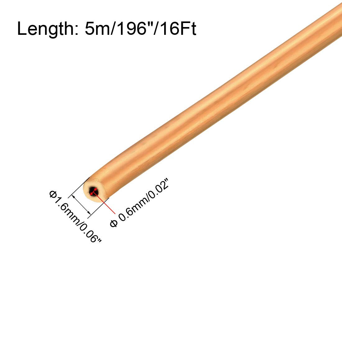 Uxcell Refrigeration Tubing, 1/16&quot; OD X 1/32&quot; ID X 16 Ft Soft Coil Copper Tubing