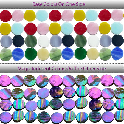 4/5&quot; Magic Iridescent round Circle Glass Mosaic Tiles for Crafts 125 Pieces, Stained Glass Supplies Mosaic Kit for Adults, Stained Glass Sheets Pieces