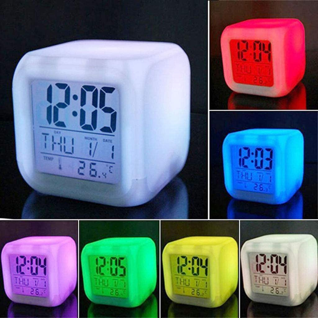 3 Inch Small Size Mini LED Anime Digital Alarm Clock 7 Colorful Light Bedroom Decorations with Temperature,Date,Stitch Room Decor for Girl