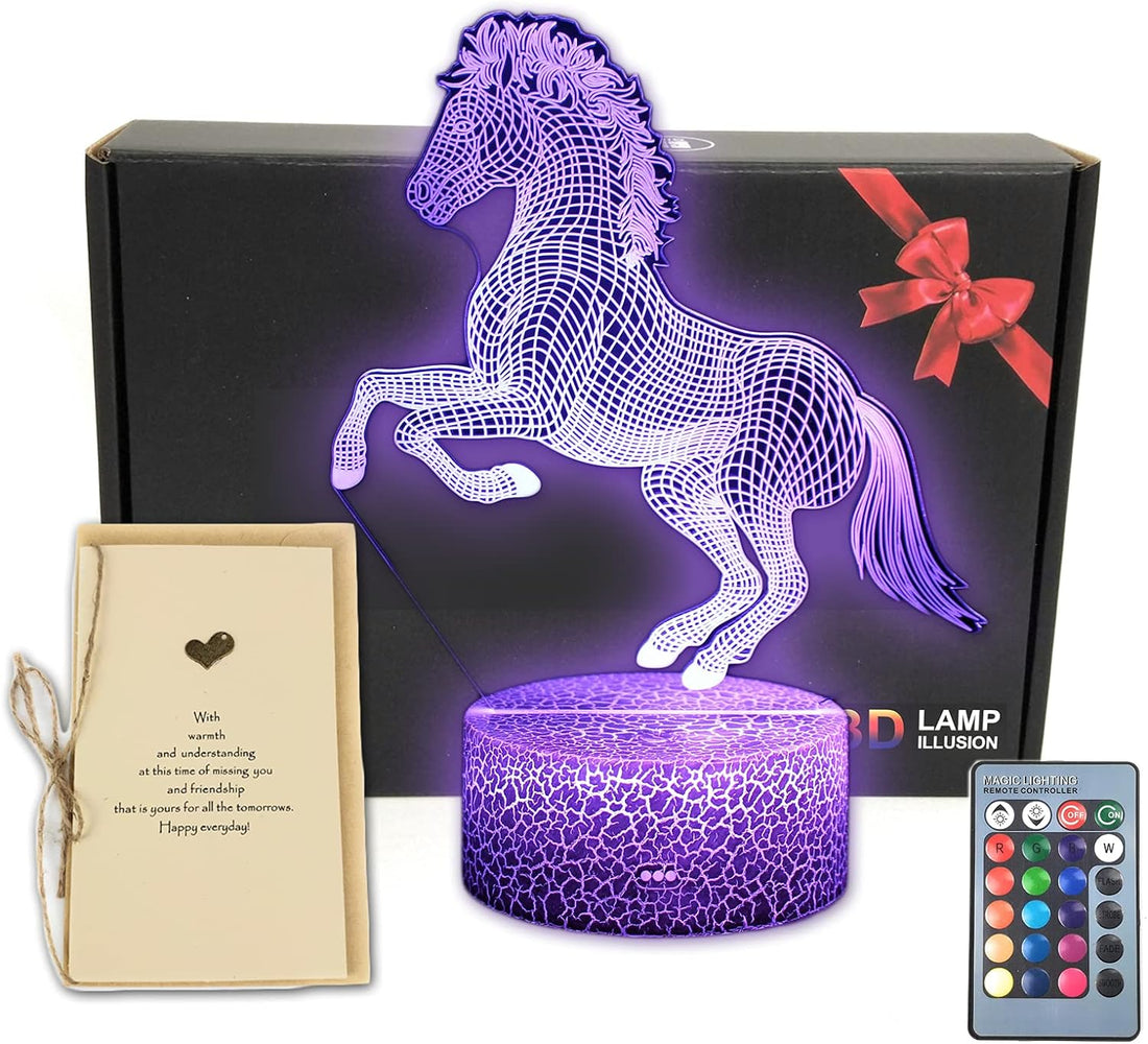 Tripro Horse Wild Animals 3D Illusion LED Table Lamp Decor Night Light with Greeting Card 16 Colors Remote Bedroom Decorations Toys Gifts for Fathers Day,Dad,Mothers,Girls,Men,Women,Kids,Boys,Teens