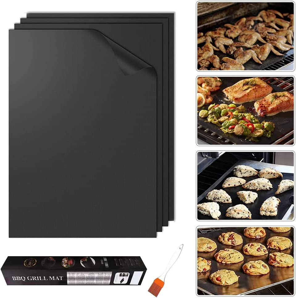 4 Pack Large Oven Liners for Bottom of Electric Gas Oven Reusable, Thick Heavy Duty Nonstick Teflon Oven Mat, Heat Resistant Grill Mats Outdoor, Easy to Clean Gas Stove Liners