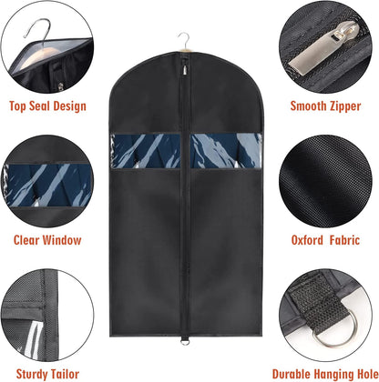 Univivi Garment Bag Suit Bag for Storage and Travel 43 Inch, Washable Suit Cover for T-Shirt, Jacket, Suits, Coats, Set of 5, Oxford Fabrics