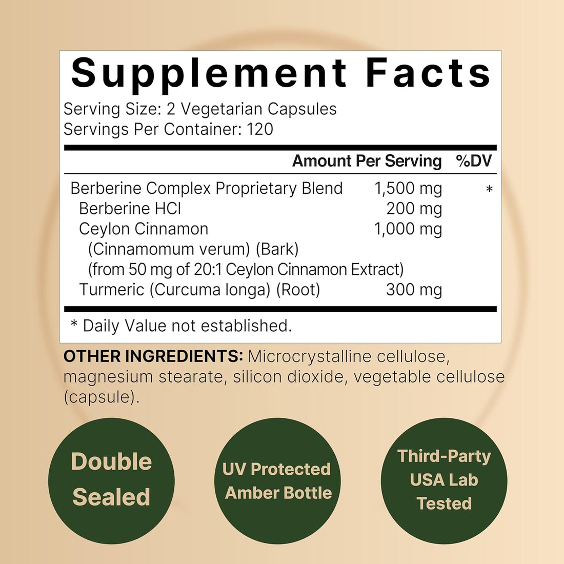 Berberine Supplement | plus True Ceylon Cinnamon &amp; Turmeric Root – 97% Berberine HCL – Veggie Capsules, Plant-Based, Vegan, Non-Gmo