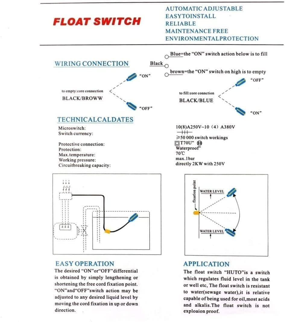 2M Cable Float Switch Water Level Controller for Tank Pump