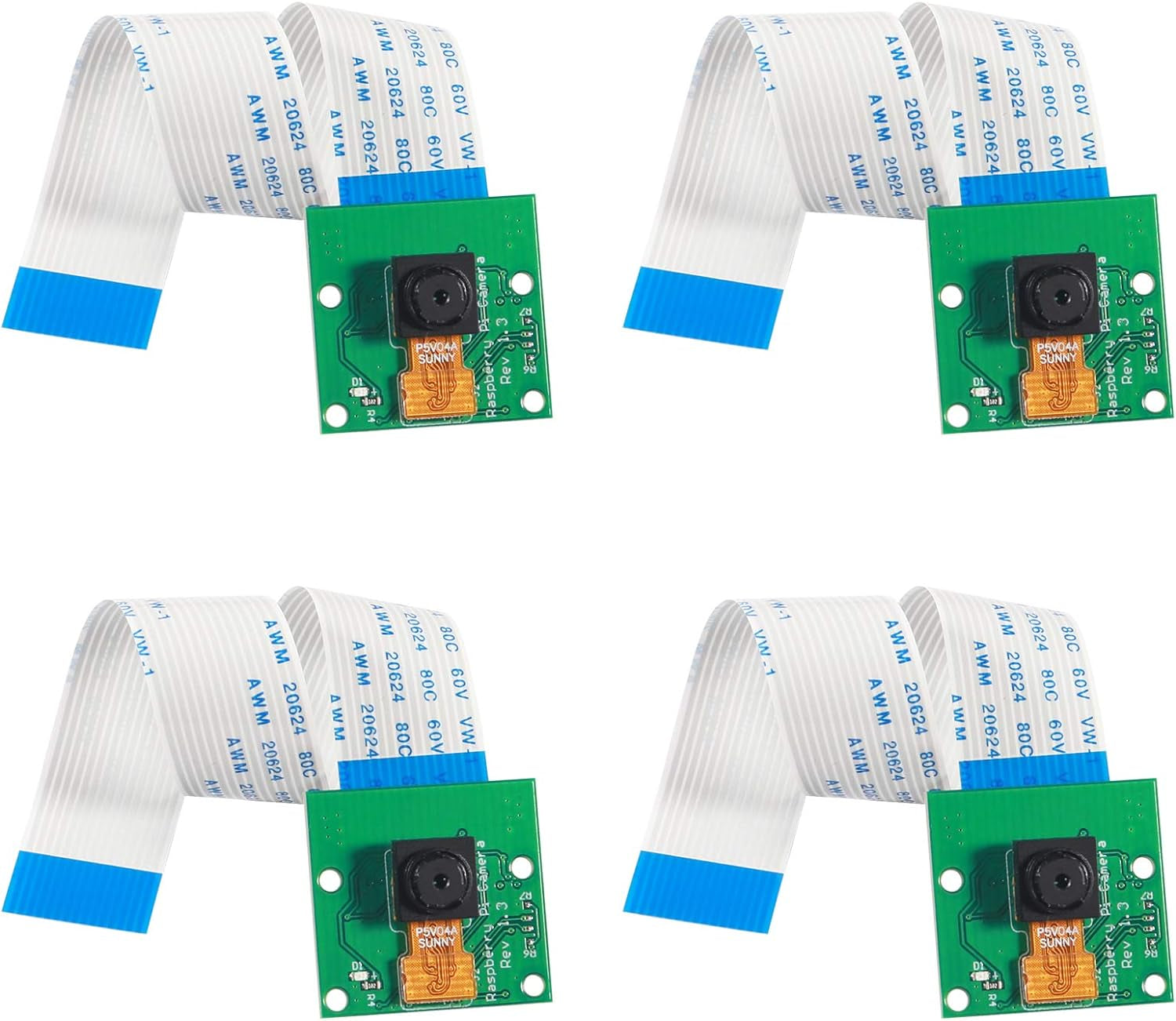 4PCS Raspberry Pi 4 Camera Video Module Mini 5 Megapixels 1080P Sensor OV5647 Webcam with 15 Pin Ribbon Cable for Raspberry Pi Model A/B/B+, Pi 2B and Raspberry Pi 3B, Pi 3 B+, Raspberry Pi 4