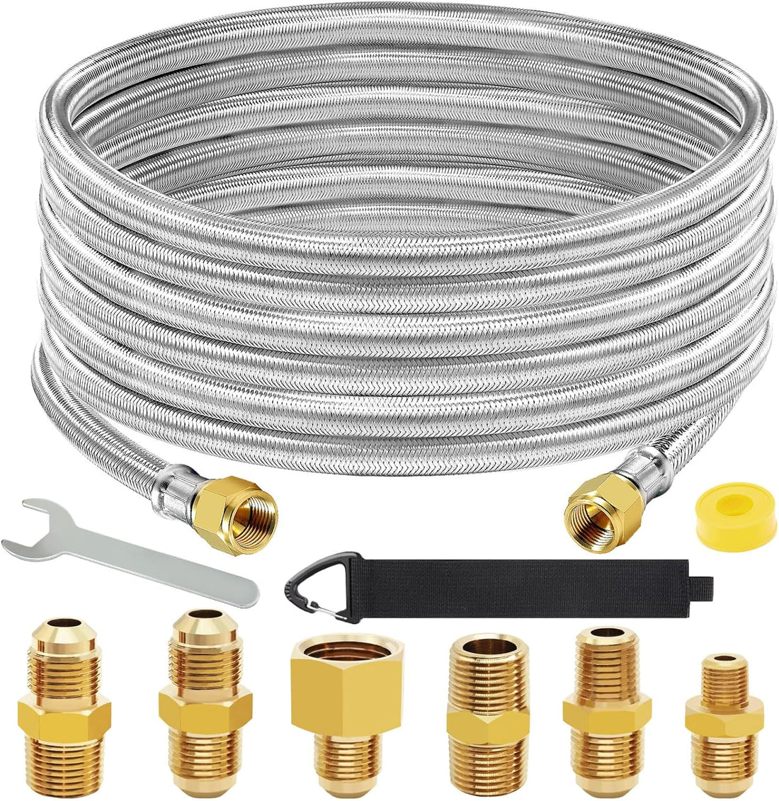 20 Feet High Pressure Braided Propane Hose Extension with Conversion Coupling 3/8&quot; Flare to 1/2&quot; Female NPT, 1/4&quot; Male NPT, 1/8&quot; NPT Male,3/8&quot; Male NPT, 3/8&quot; Male Flare for BBQ Grill, Fire Pit, Heater