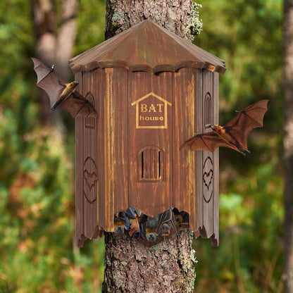 Bat Houses for Outdoors - 3 Chambers Bat House (100 Bats) - Perfectly Box Designed for Bats, Easy to Install (Style 4 - Rustic)