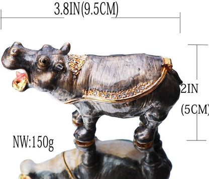 Waltz&amp;F Cute Hippo Trinket Box Hinged Hand-Painted Figurine Collectible Ring Holder