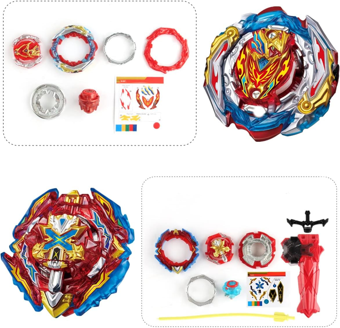 B-201 Zest Achilles Xiphoid Excalibur 1-Piece Two-Way Launcher, Battle Burst Battling Tops with Launchers Set, Burst Quadrive Gyros for Boys Kids Birthday Party Christmas Idea Gift