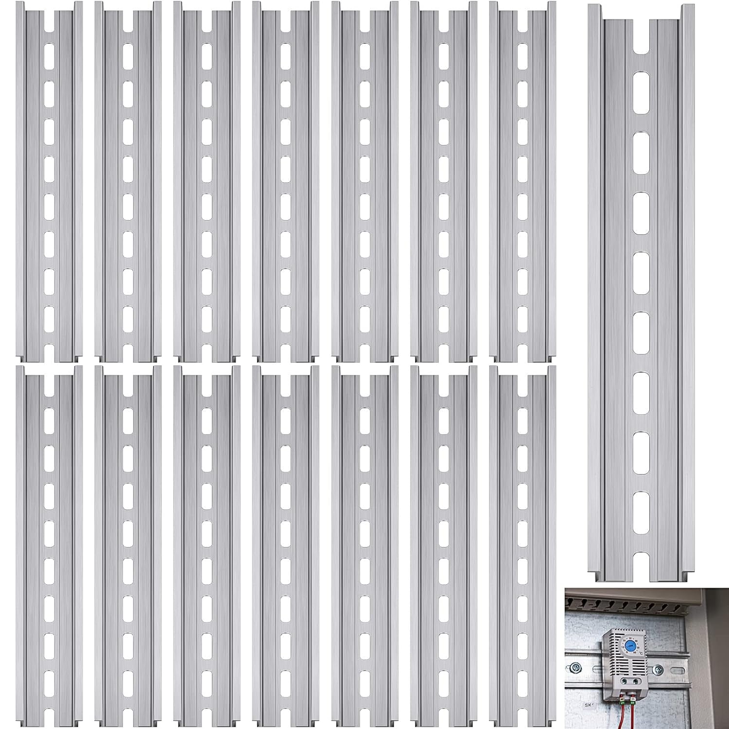 15 Pcs Din Rail Mounting Bracket Aluminum Rail Track Dresser Mirror Flat Metal Aluminum Rail 12 Inch Length, 35 Mm Width for Single Phase Mounting Switch Installing Fixed Solid State Relay