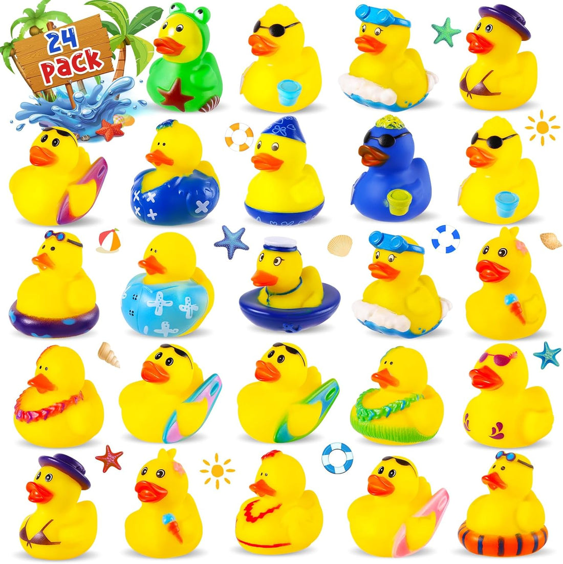 24 Pack Summer Rubber Ducks Jeep Ducks for Ducking Assorted Beach Ducks for Jeeps Duckies Games Bulk Ducks for Summer Holiday Party Favors Bath Water Pool Toys Birthday Gifts Classroom Prizes for Kids