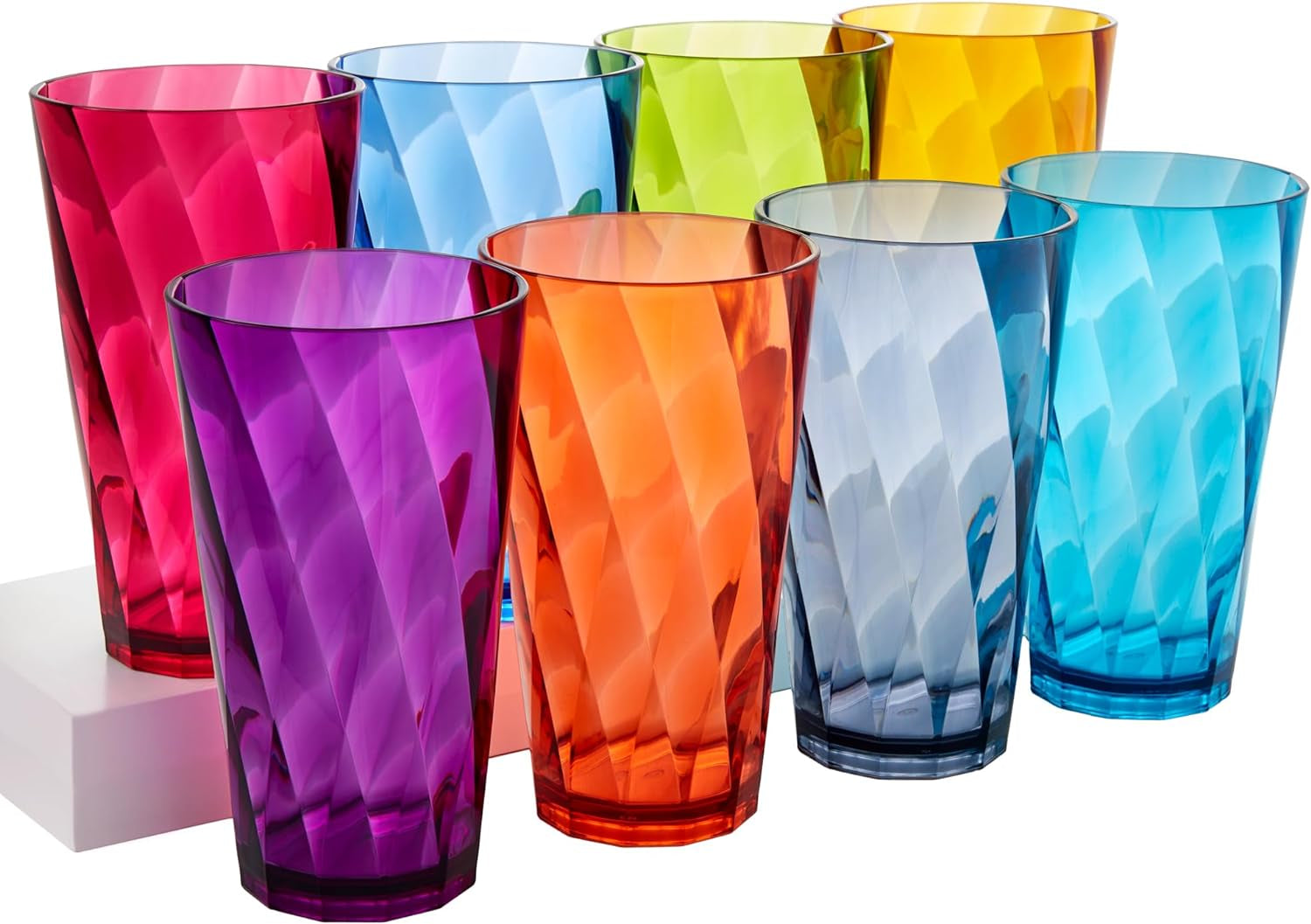 US Acrylic Optix Plastic Reusable Drinking Glasses (Set of 8) 20Oz Water Cups in Jewel Tone Colors | Bpa-Free Tumblers, Made in USA | Top-Rack Dishwasher Safe