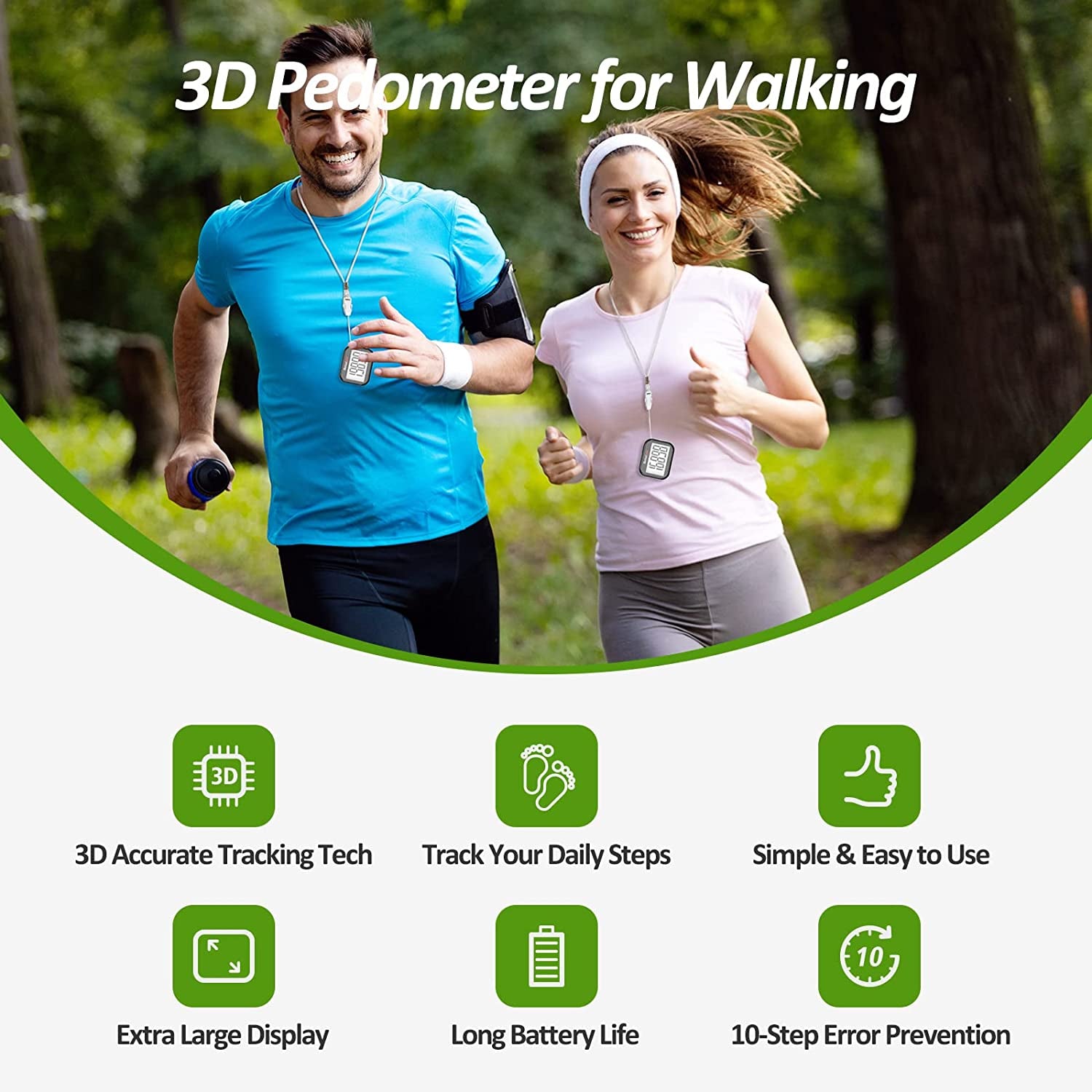 3D Pedometer for Walking, Simple Step Counter for Walking with Removable Clip and Lanyard, Accurate Pedometers for Steps, Step Tracker with Large Display for Men Women and Kids (Black)