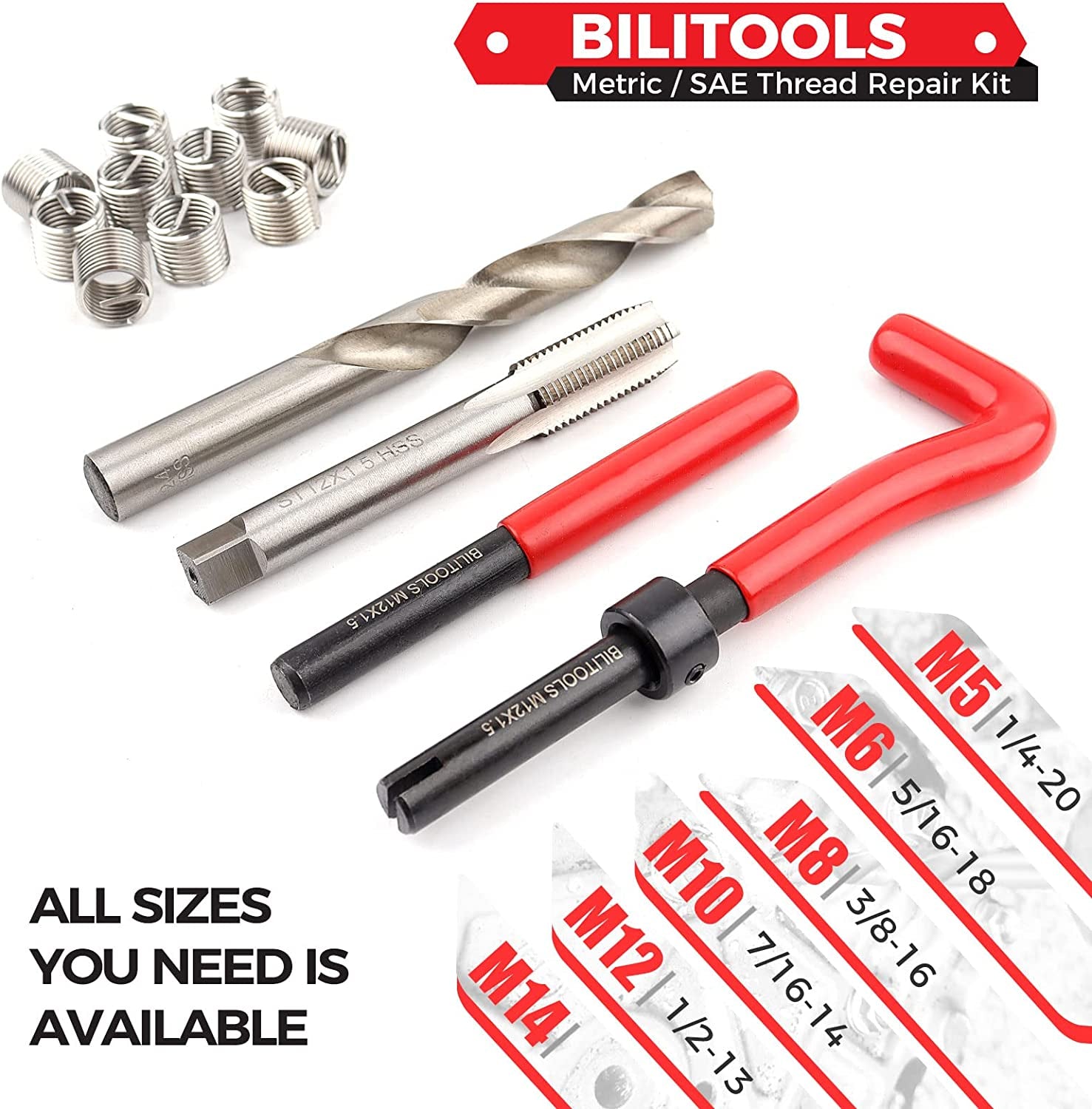 BILITOOLS 5/16-18 Inch Thread Repair Kit, HSS Drill Helicoil Repair Kit SAE