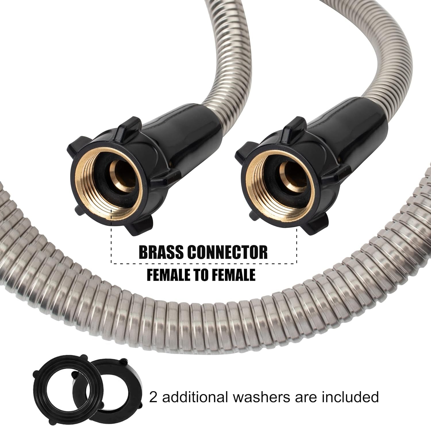 304 Stainless Steel 4Ft Garden Hose with Female to Female Brass Connector, 18Mm Outer Diameter Flexible &amp; Lightweight Heavy Duty Short Water Hose for Outdoor (4 Feet)