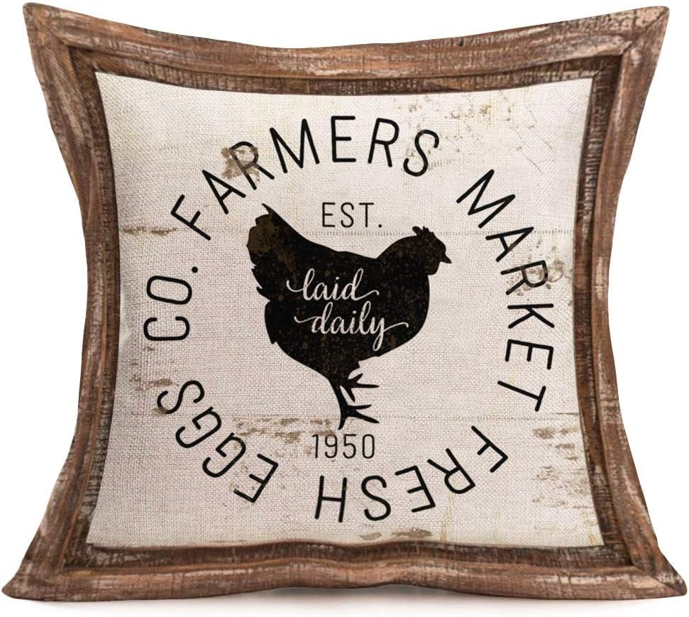 Vintage Farm Farmhouse Pillow Cover 18&quot;X18&quot; Set of 4 Rustic Farm Animal Rooster Hen Cow Pig Rustic Throw Pillow Cases Cushion Cover for Home Couch (VAP 06)