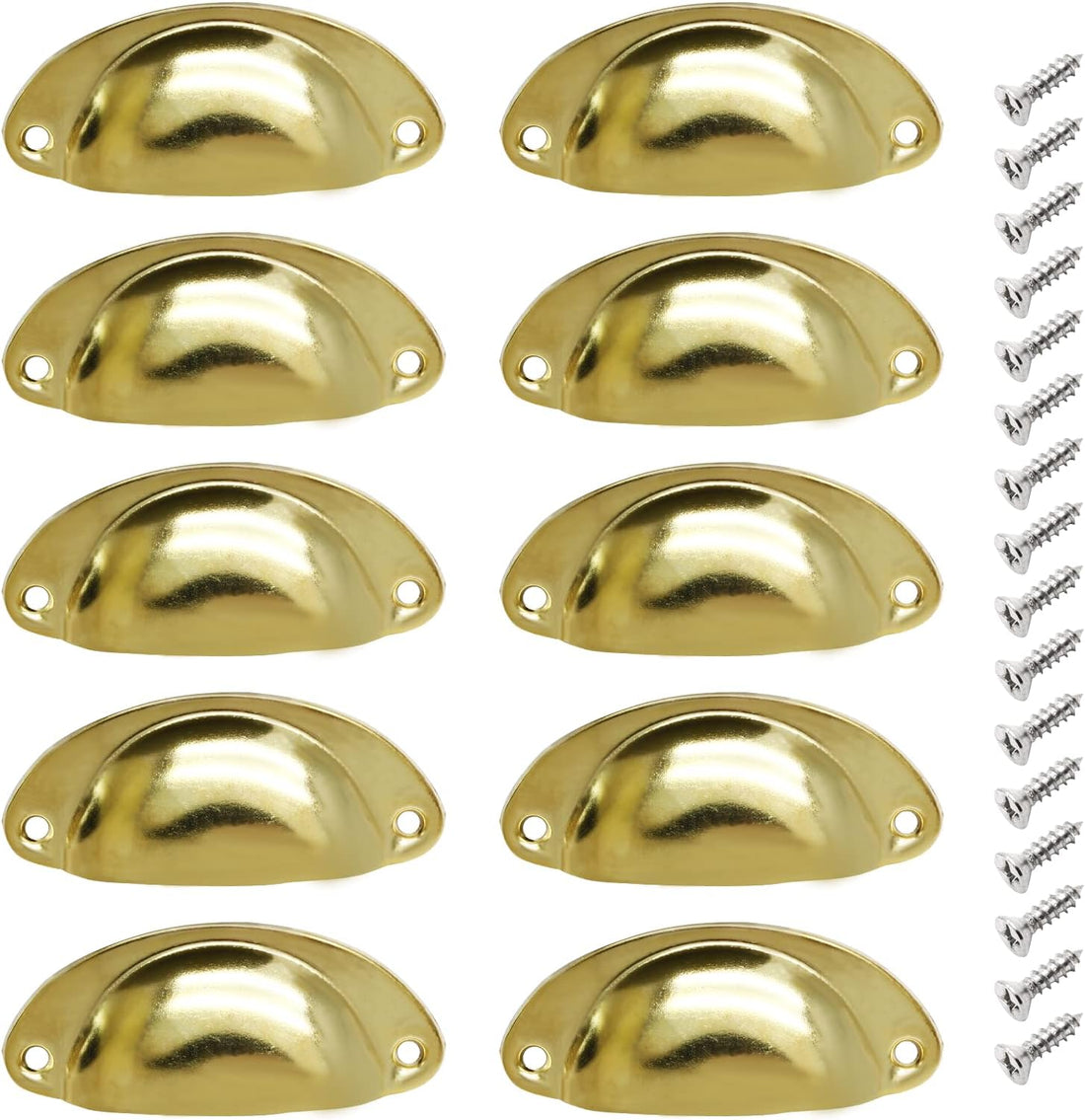 10 Pcs Metal Cup Pull Handle, 3.2 Inch Shell Shape Handle Pull Knobs Iron Shell Cup Semicircle Handle Pull with Mounting Screws for Dresser Drawer Kitchen Cabinets (Gold)