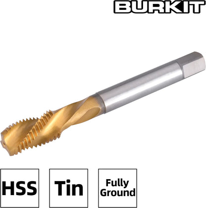 Burkit M12 X 1.5 Spiral Flute Tap, HSS Titanium Coated Spiral Flute Plug Threading Tap M12 X 1.5