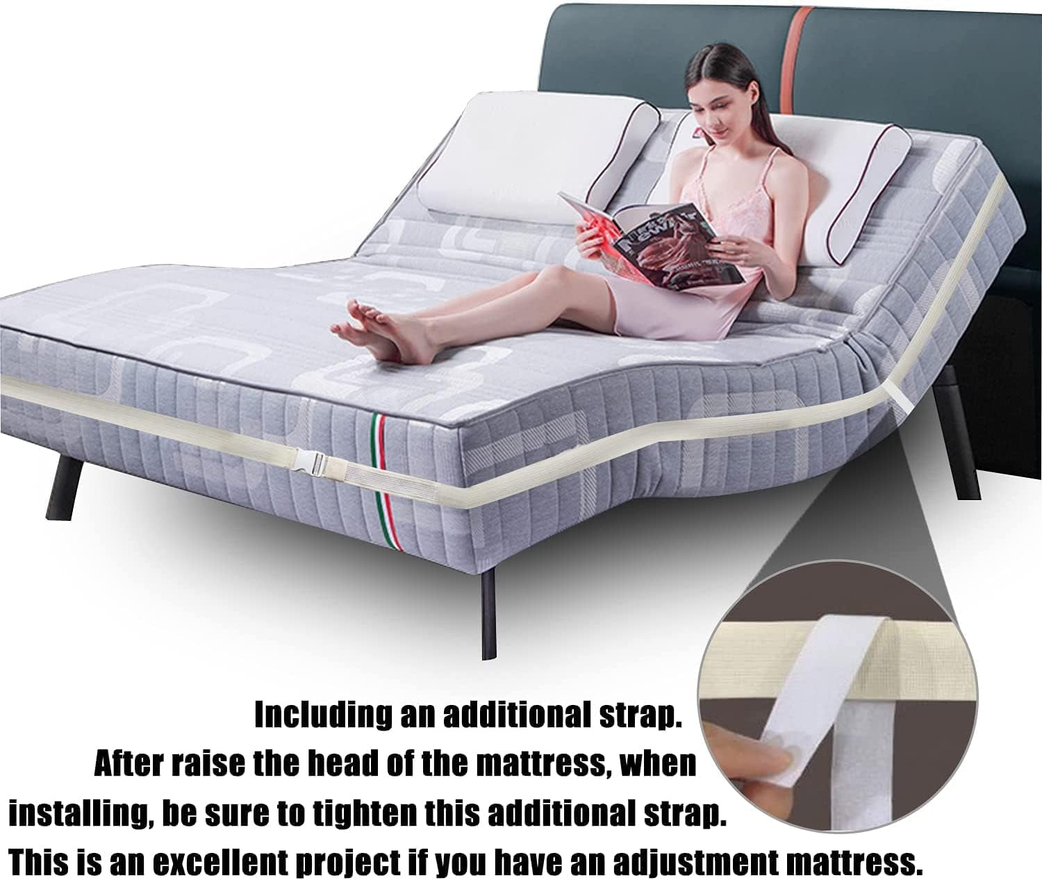 Upgrade Bed Sheet Holder Band, Adjustable Elastic Fitted Sheet Fasteners, Keep Sheets Tight and Fitted Bottom Sheet Cover Strap, Suitable for All Mattress Sizes White