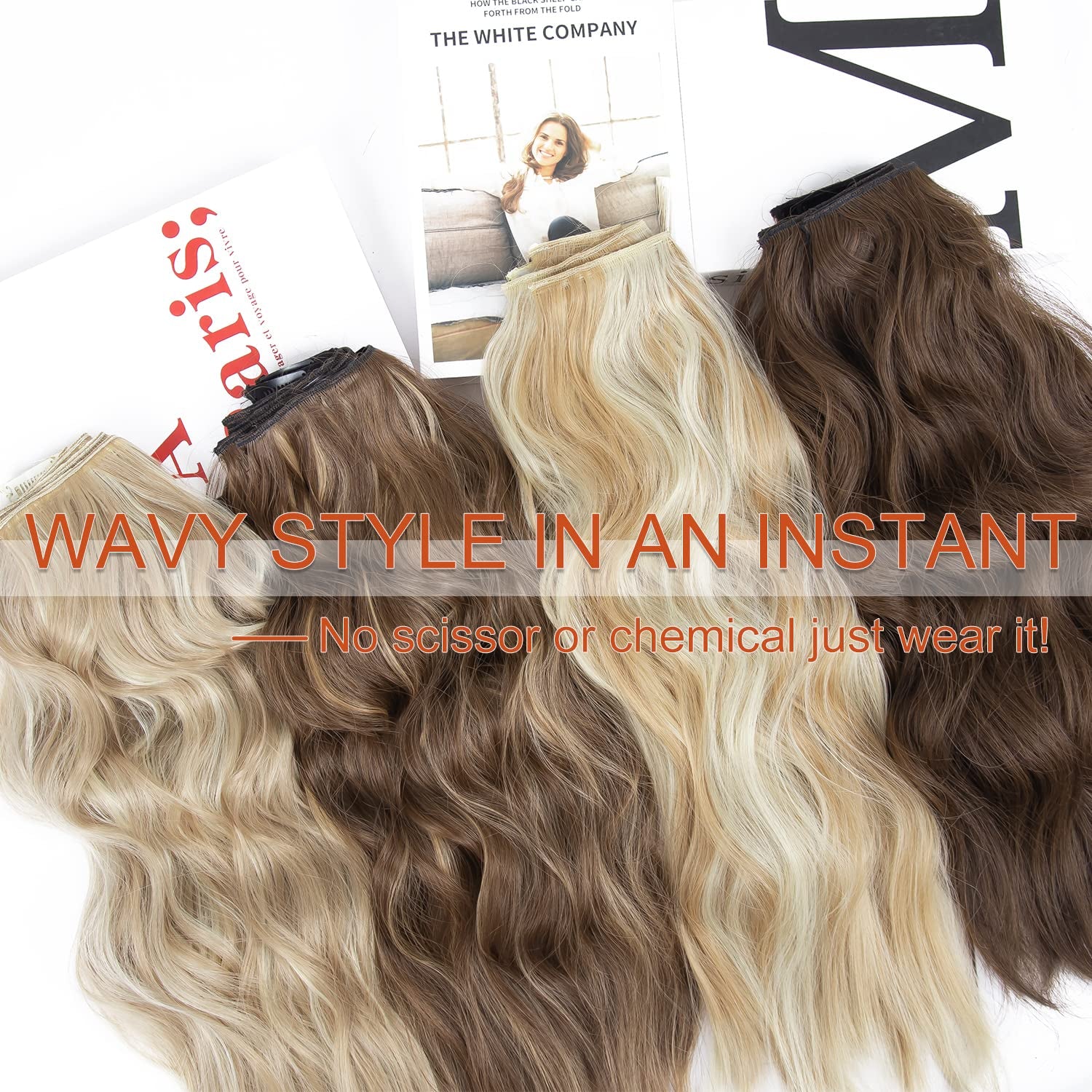 4PCS Clip in Hair Extensions Honey Blonde Mixed Light Brown 20 Inch Long Wavy Synthetic Hair Extensions (4Pcs, 20Inch, 22H10