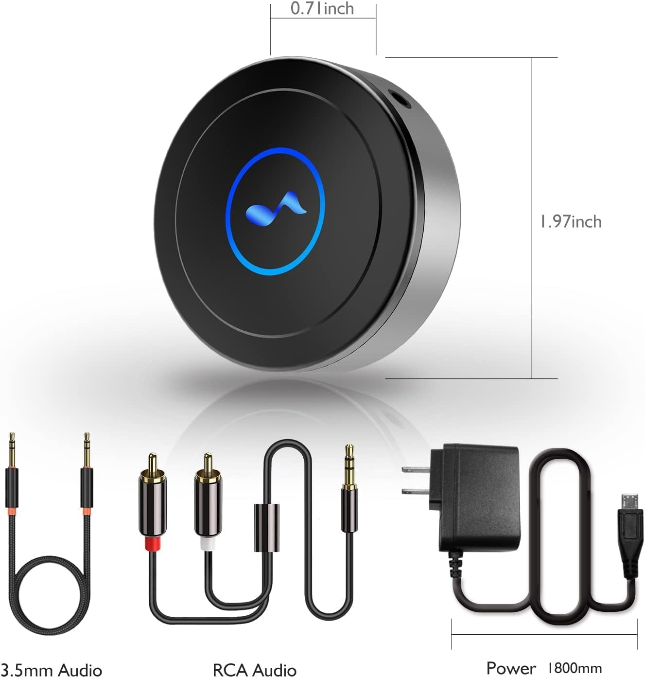 Bluetooth Receiver, Bluetooth Audio Adapter for Home Stereo, Speaker with AUX 3.5Mm / RCA Input, Low Latency and HD Audio, Pair with Phone, PC, TV, Dual-Device Connection