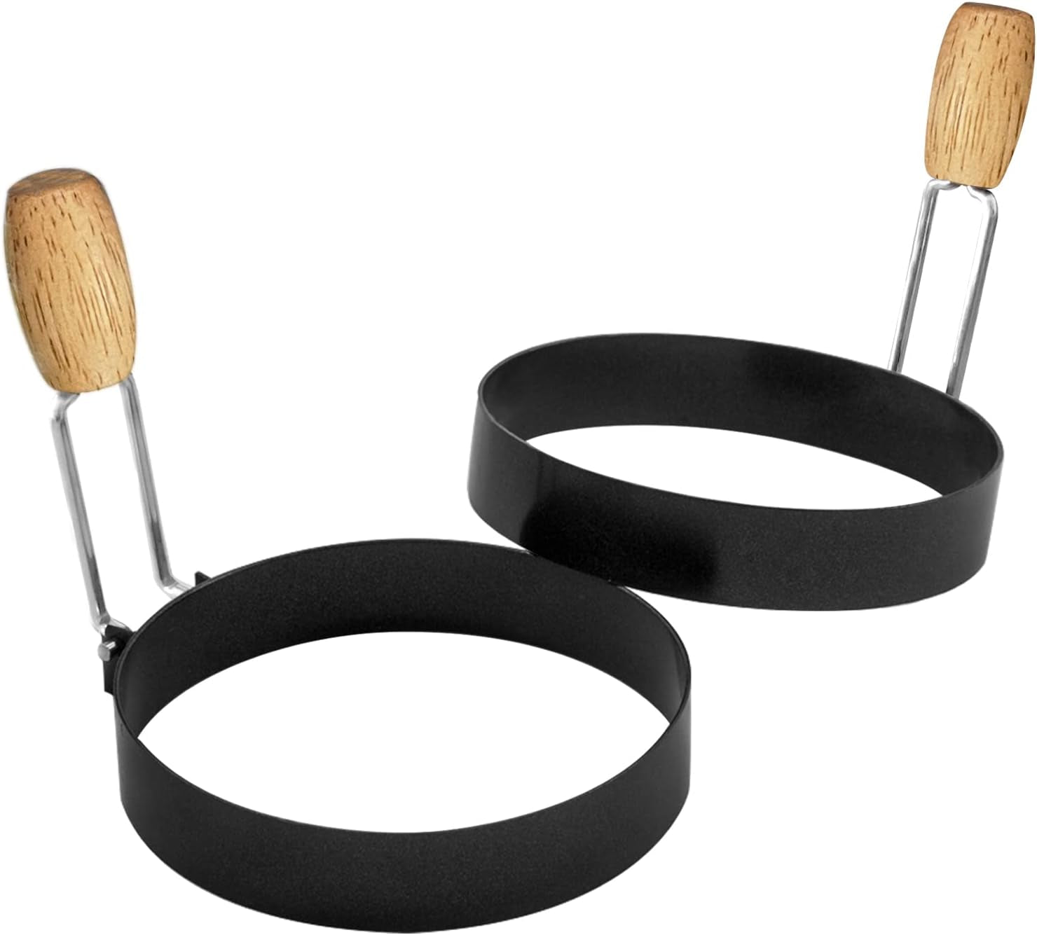 COTEY 3.5&quot; Egg Rings Set of 2 with Wooden Handle, Large Ring for Frying Eggs, round Mold for English Muffins - Griddle Cooking Shaper for Breakfast