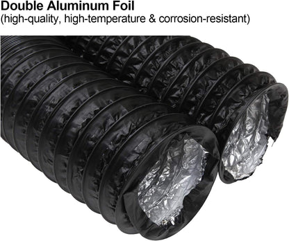 3Inch Flexible Ducting Hose 16.5 Feet Black Aluminum Ducting Dryer Vent Hose with 2 Screw Clamps for Heating Ventilation Air Conditioning (HVAC), Boat Blower, Exhaust Grow Tents