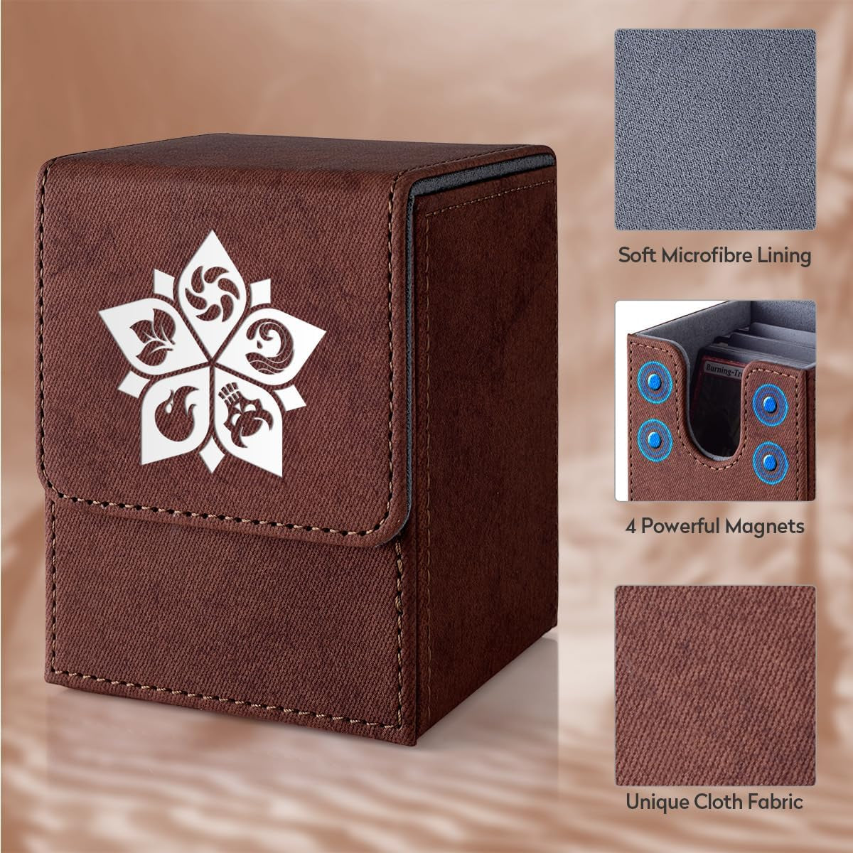 Deck Box for MTG, MTG Deck Box Fits 110 Single Sleeved Commander Cards, Trading Card Storage Case with 2 Dividers - Brown