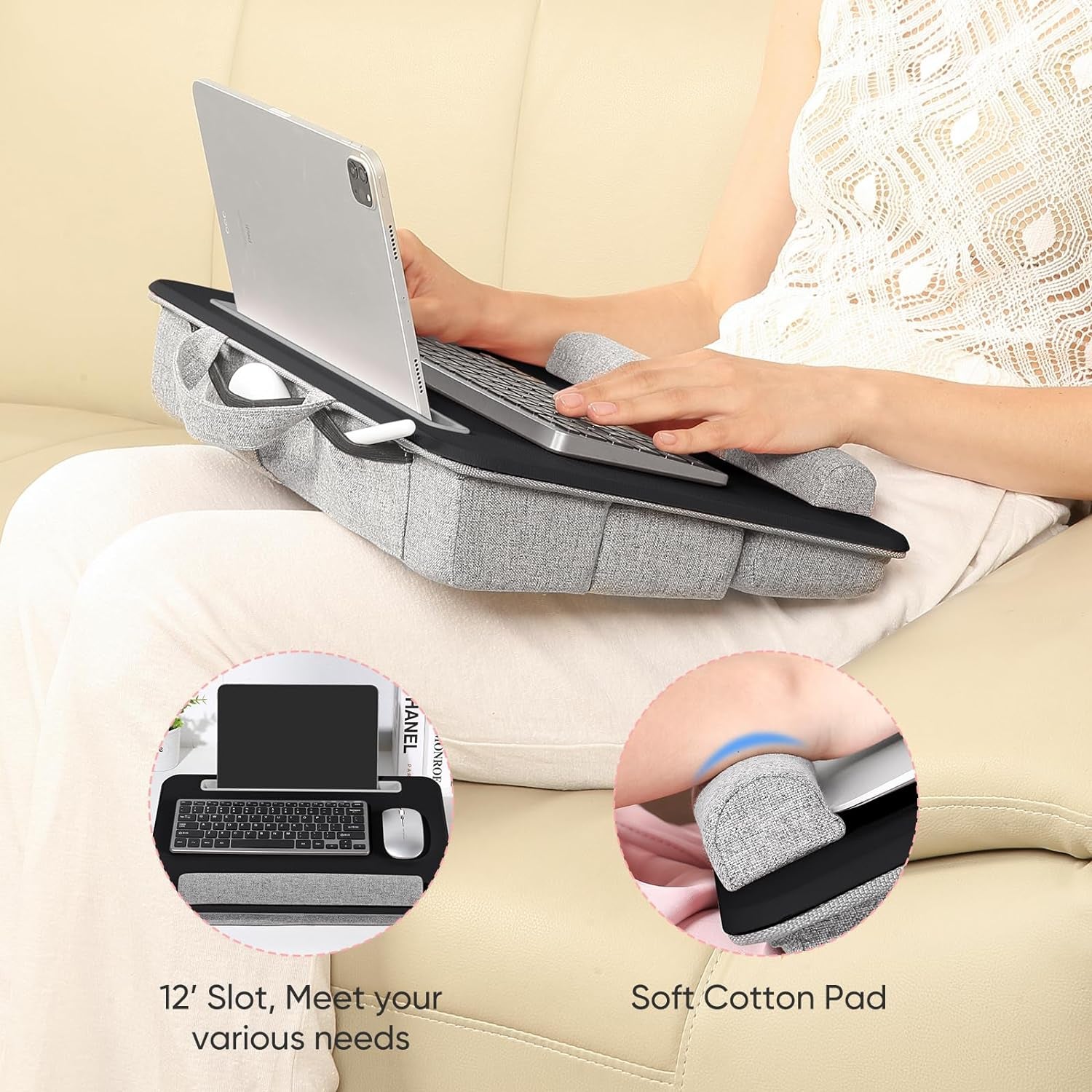 Adjustable Laptop Lap Desk, Lap Desk with Cushion, Storage Function, Cubbies for Home Office Adults Students, Laptop Stand for Lap with Tablet &amp; Phone Holder, Fits up to 15.6 Inch Laptop