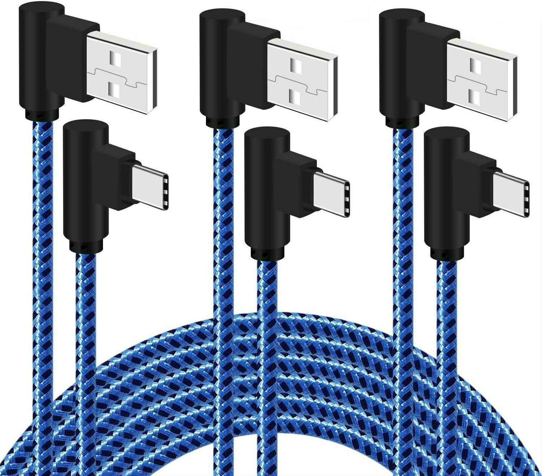 3 Pack 6FT 90 Degree Right Angle Braided Type C Fast Charging Cable USB-C Quick Charger Power Cord Rapid Charge 2.0 3.0 for Samsung Galaxy S8 S9 S10 S20 5G Note 8 9 LG V20 V30 V40 V50 V60 Stylo 4 5 6