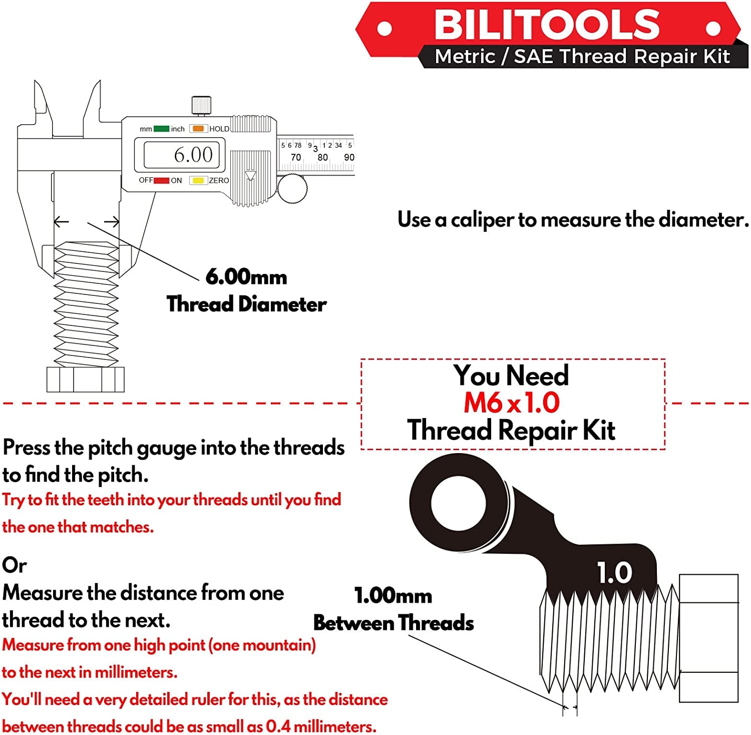 BILITOOLS 5/16-18 Inch Thread Repair Kit, HSS Drill Helicoil Repair Kit SAE