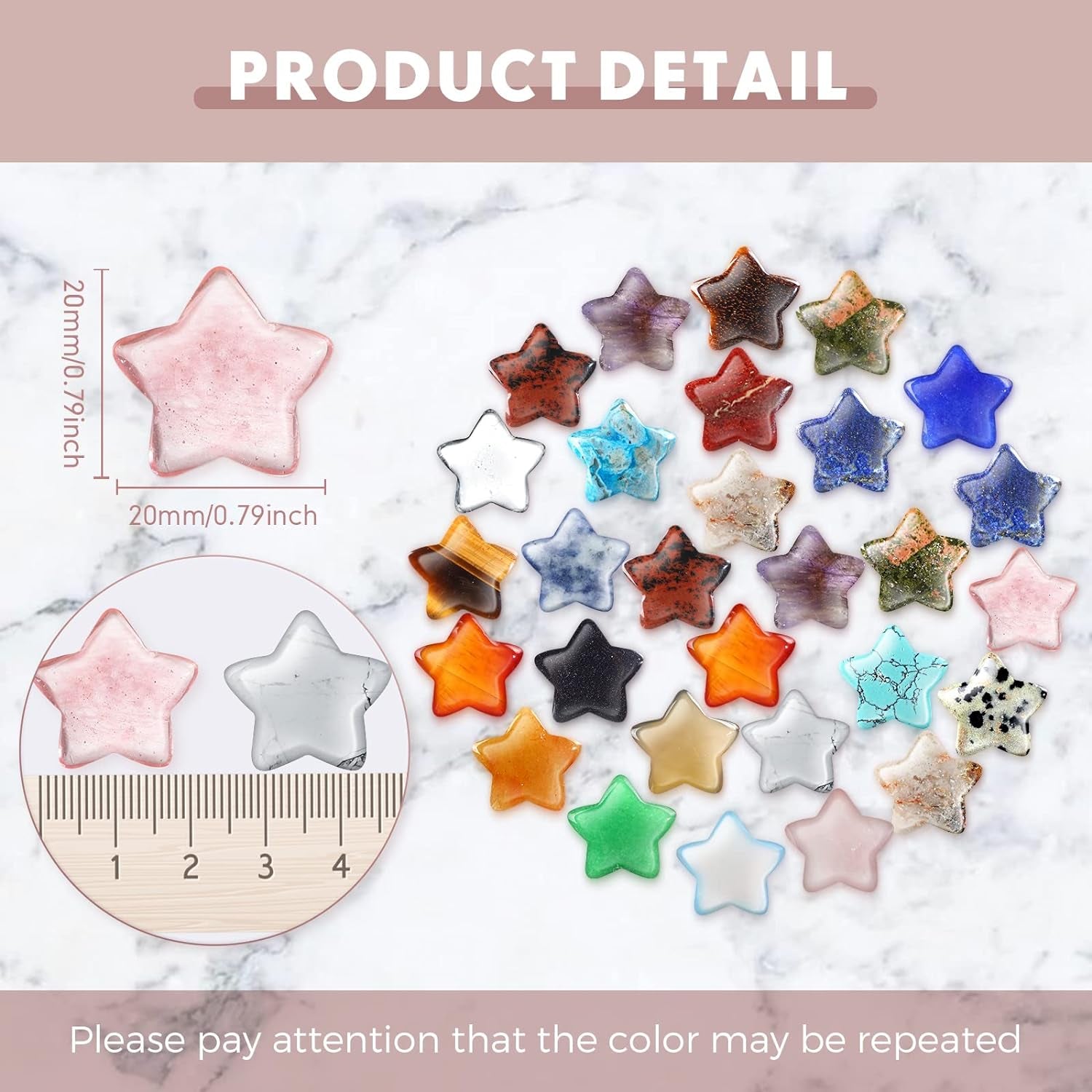 50 Pcs Worry Stones Star Shaped Crystal Stones Bulk 0.8 Inch Mini Crystal Stones Star Crystal Pocket Carved Stone Star Gemstones for Christmas Witchcraft Meditation Balancing DIY Jewelry(Retro)