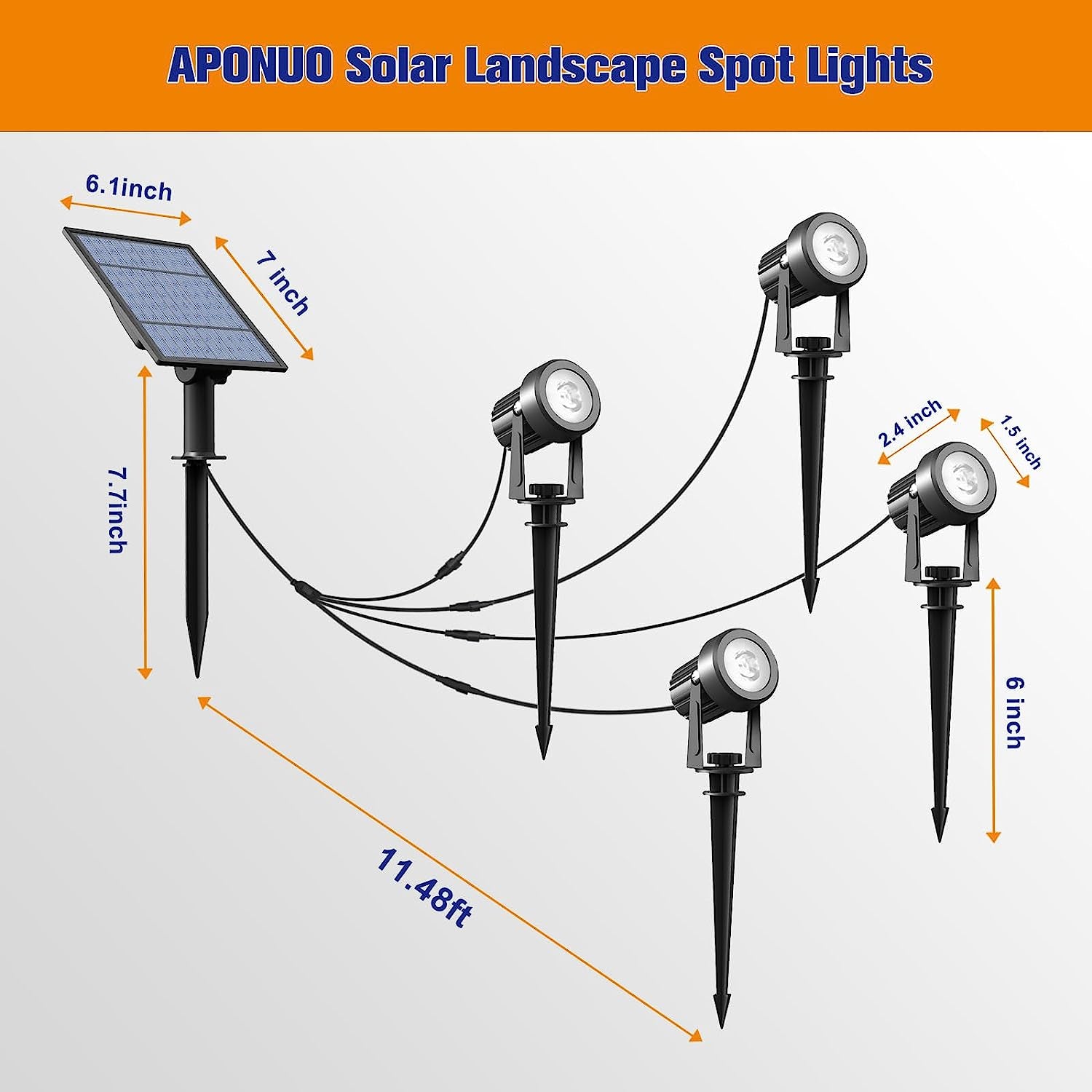 APONUO Solar Spot Lights Outdoor 4-In-1 Solar Landscape Lighting Dusk to Dawn Solar Uplights IP65 Waterproof 9.8Ft Cable Outdoor Spot Lights for Yard Pathway Garden Tree Decoration (Cool White)