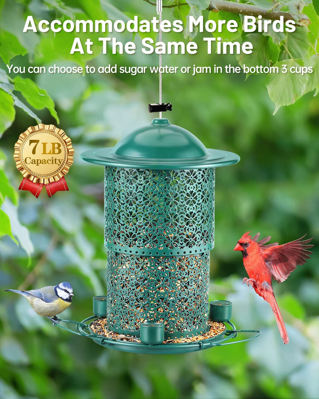 Bird Feeders for Outdoors Hanging,7Lb/15 Cups Large Capacity Bird Feeder W/ 3Water Cups and 360° Circular Perch,Wild Bird Feeder as Gift for Bird Lovers Garden Patio Cardinals,Blue Jay Chicken Feeder