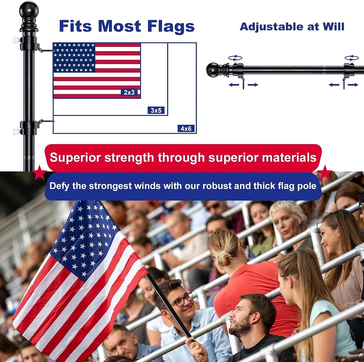 5 FT Flag Pole for Kit, Tangle Free Spinning Weather Resistant Rustproof Metal Aluminum Flagpole for 3X5 American Flag, 1&quot; Dia Flag Pole for Outside, Residential or Commerical(Without Bracket)