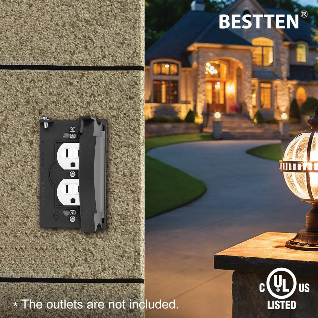 BESTTEN 3 Pack Outdoor Outlet Cover for Duplex Receptacles, Weatherproof Design Auto-Closing Lid, Black, UL Listed